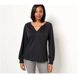 CANDACE CAMERON BURE‎ NEW $64 Textured Knit Top w/ Smocked Cuff Black 4X